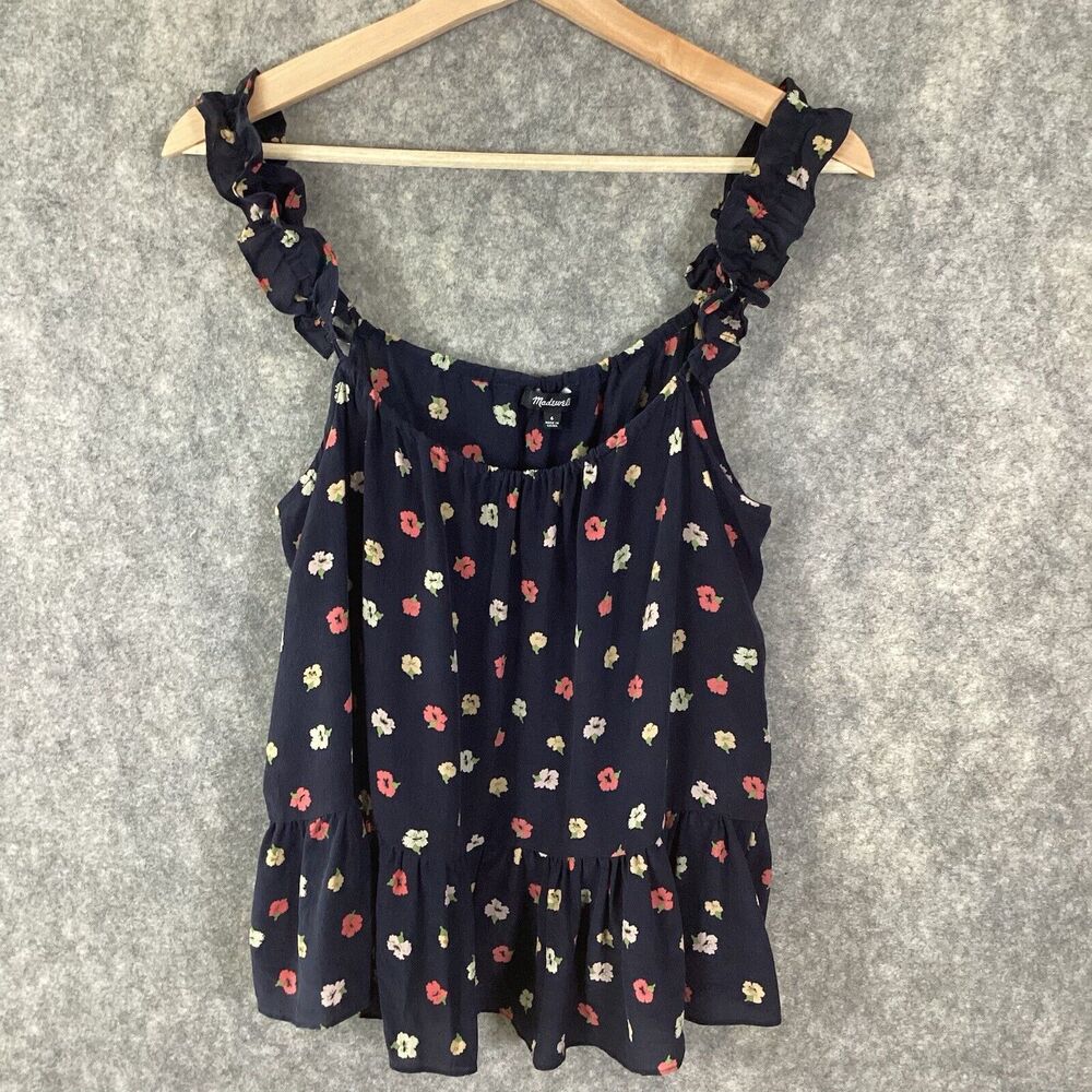 Madewell Confetti Floral Silk Ruffle Hem Blouse Size 6 Cottage Core Coquette